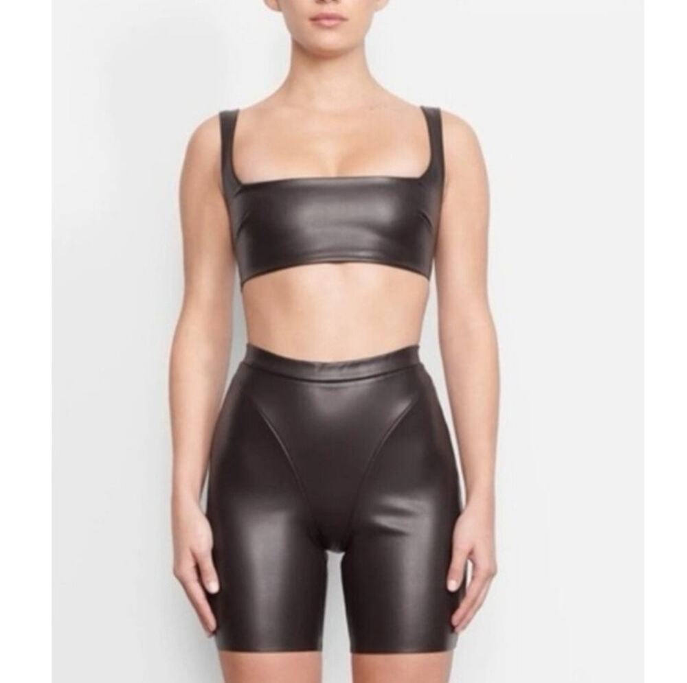 Skims Faux Leather Biker Shorts Black Soot NEW Women's Large
